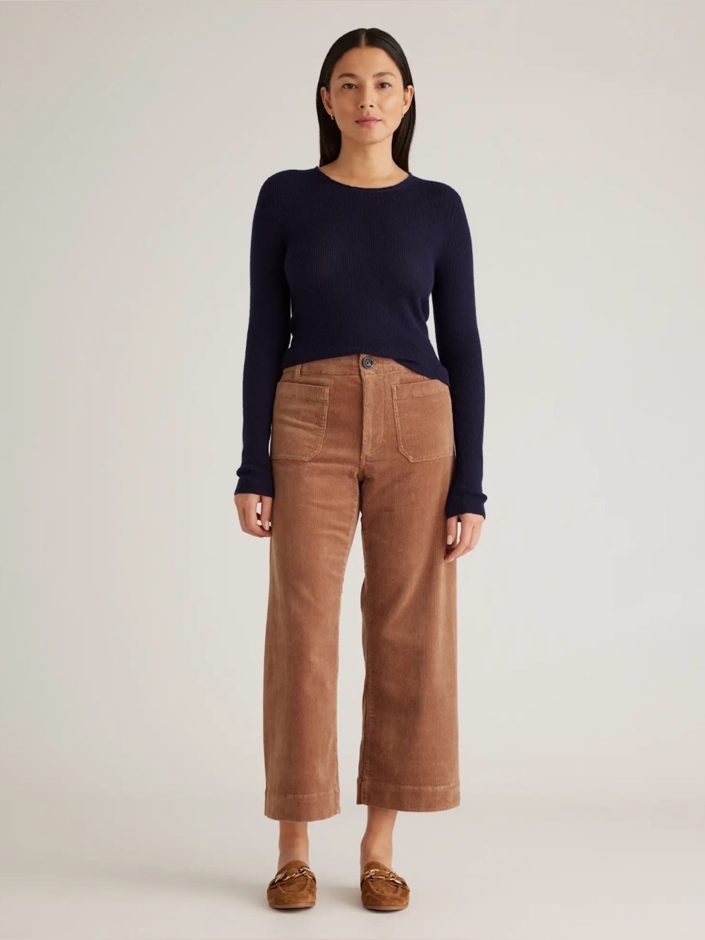 Quince Organic Stretch Corduroy Cropped Wide Leg Pants Warm Brown Size 14 EUC